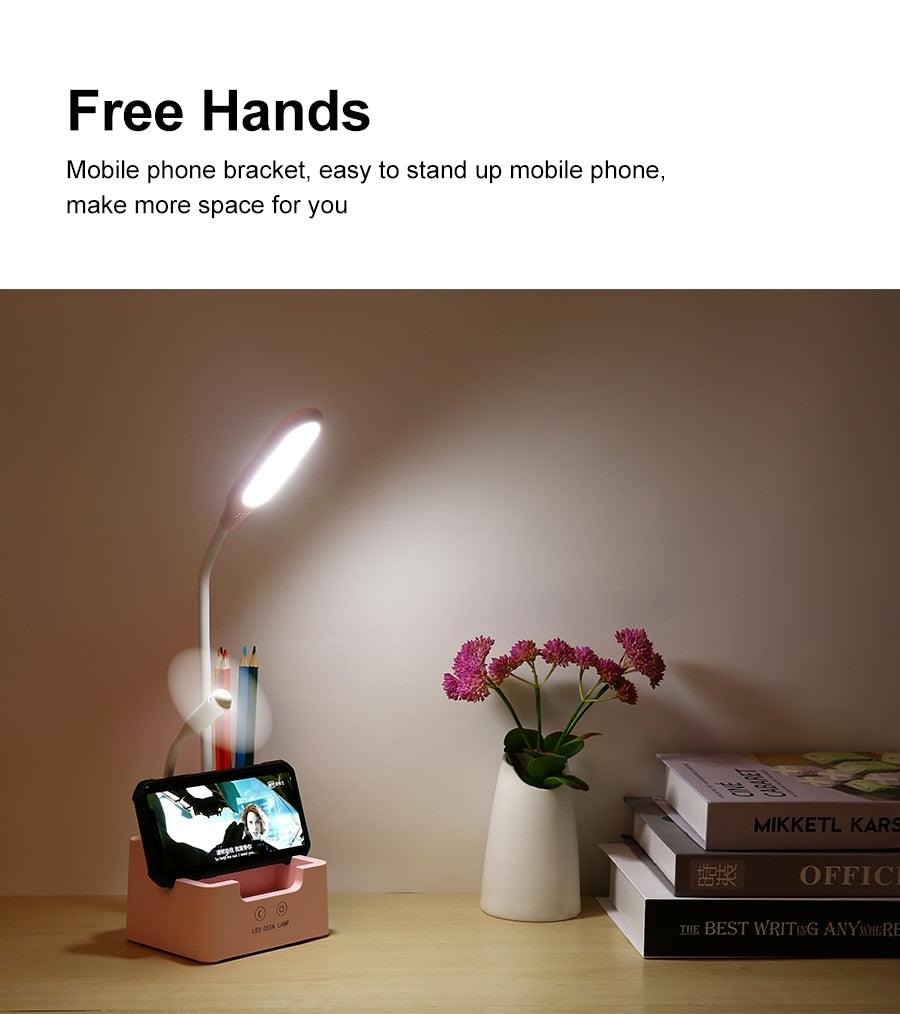 Rechargeable LED Desk Lamp with Cooling Fan and Phone Holder