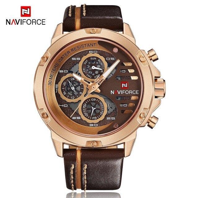 Men's Waterproof Sports Watch with Leather Band & Chronometers