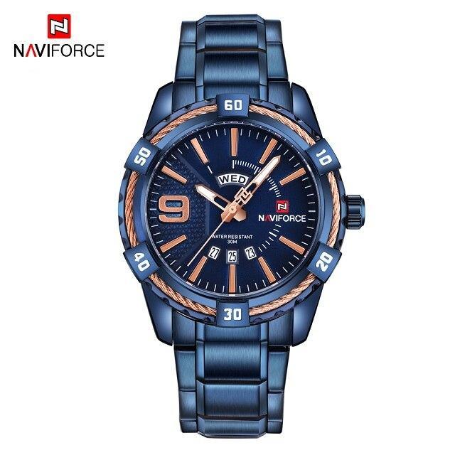 Modern men's waterproof chronograph watch with metallic band and date display