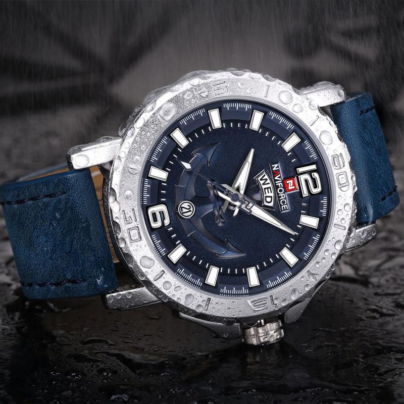 Men's Waterproof Nautical Watch with Anchor Detail Fluorescent Hands