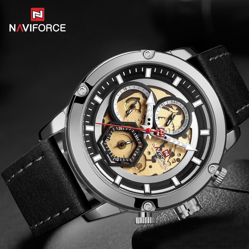 NAVIFORCE Men's Waterproof Leather Analog Quartz Sport Watch