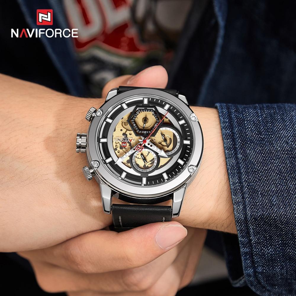 NAVIFORCE Men's Waterproof Leather Analog Quartz Sport Watch