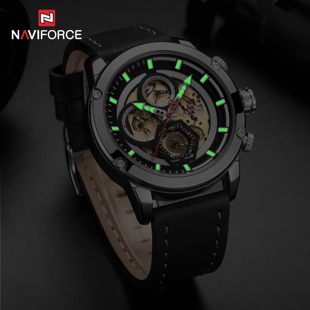 NAVIFORCE Men's Waterproof Leather Analog Quartz Sport Watch