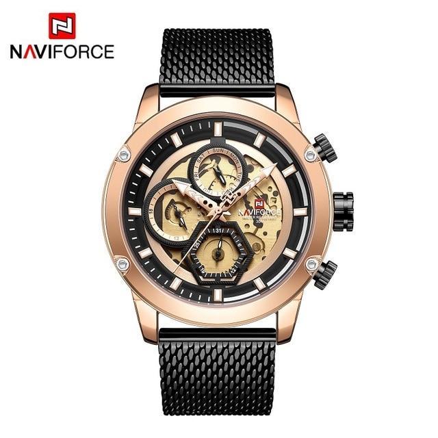 NAVIFORCE Men's Waterproof Leather Analog Quartz Sport Watch
