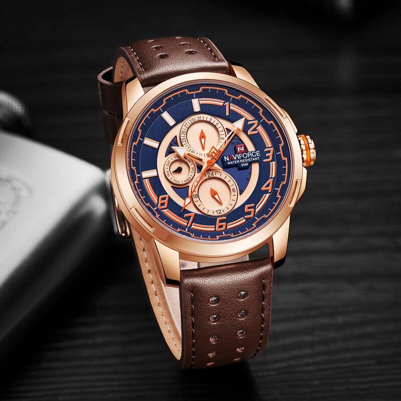 Men's Waterproof Analog Quartz Sport Watch with Leather Band & Date