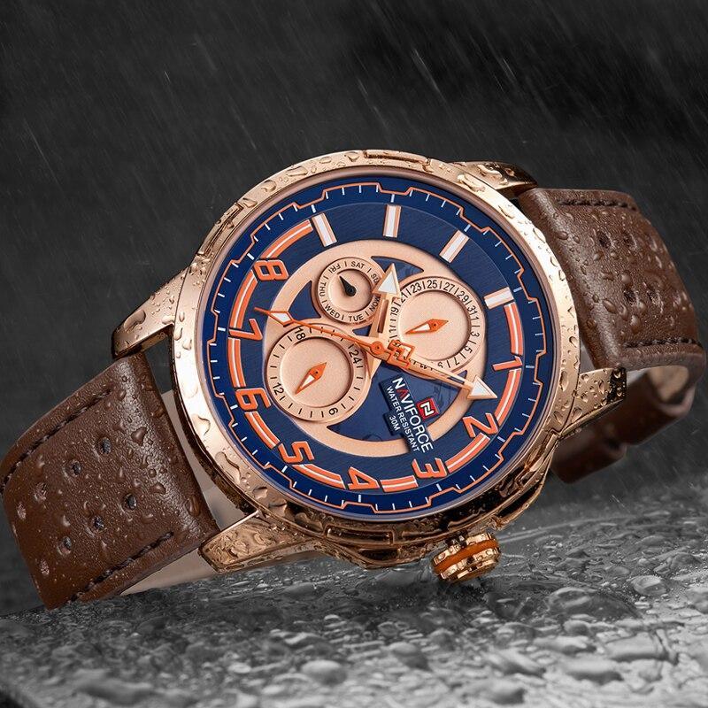 Men's Waterproof Analog Quartz Sport Watch with Leather Band & Date