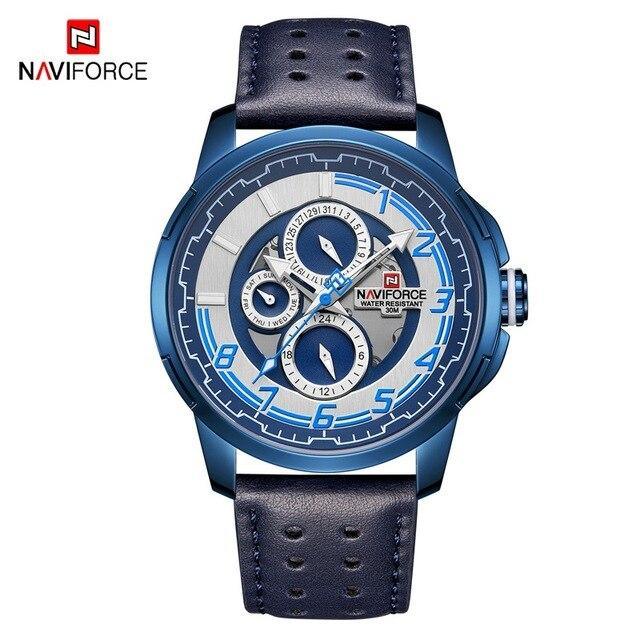 Men's Waterproof Analog Quartz Sport Watch with Leather Band & Date