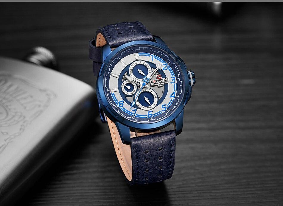 Men's Waterproof Analog Quartz Sport Watch with Leather Band & Date