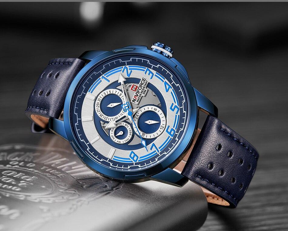 Men's Waterproof Analog Quartz Sport Watch with Leather Band & Date