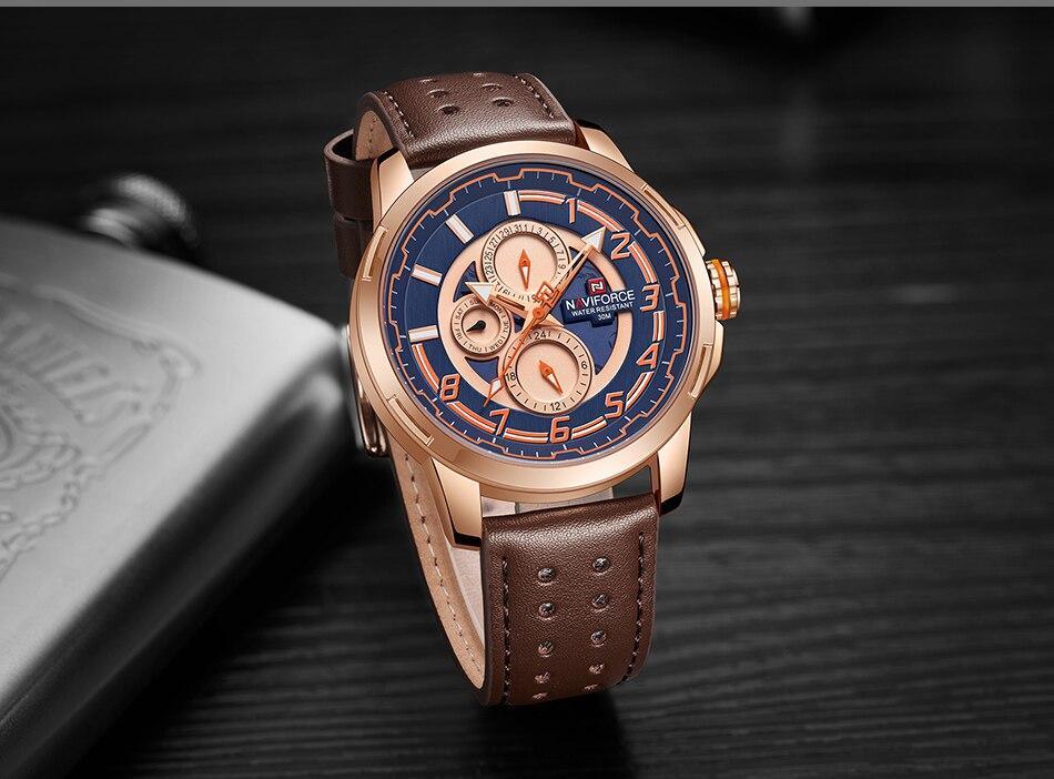 Men's Waterproof Analog Quartz Sport Watch with Leather Band & Date
