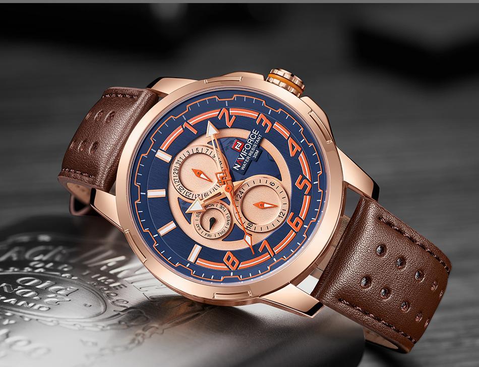 Men's Waterproof Analog Quartz Sport Watch with Leather Band & Date