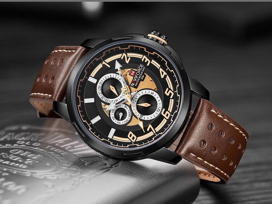 Men's Waterproof Analog Quartz Sport Watch with Leather Band & Date
