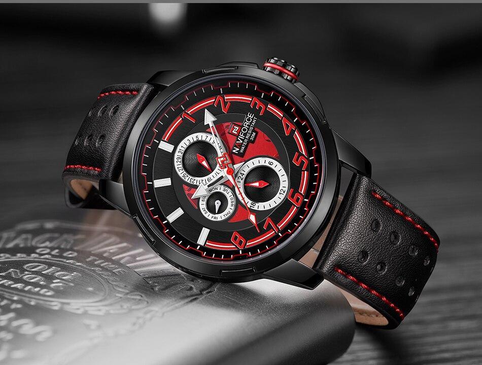 Men's Waterproof Analog Quartz Sport Watch with Leather Band & Date