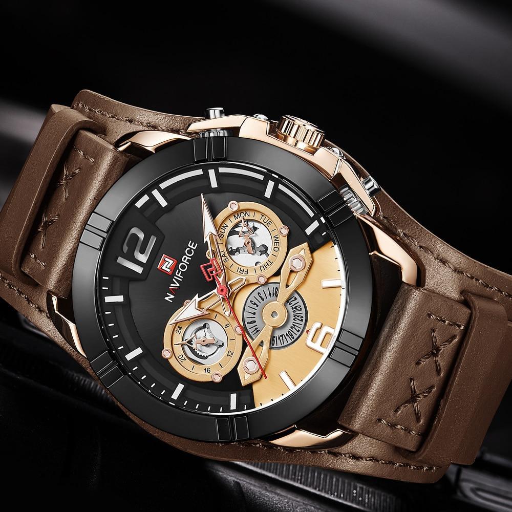 Men's Waterproof Chronograph Watch with Leather Strap & Dial Window