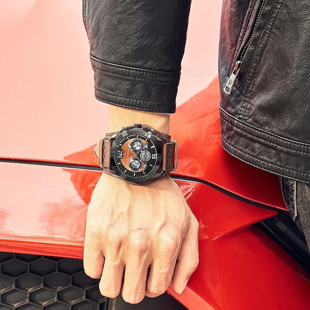 Men's Waterproof Chronograph Watch with Leather Strap & Dial Window