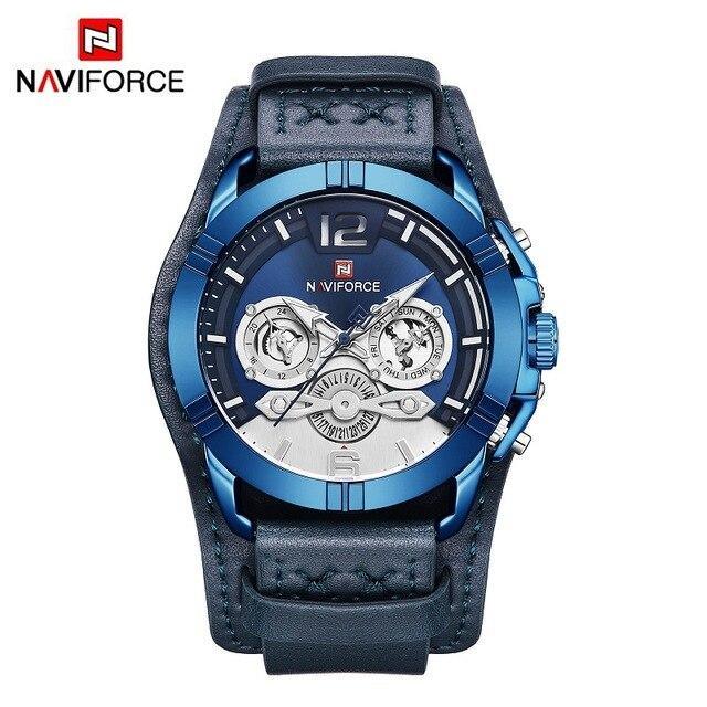 Men's Waterproof Chronograph Watch with Leather Strap & Dial Window