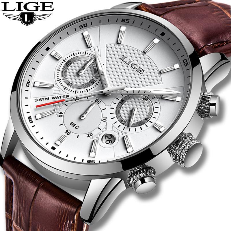 Men's Waterproof Chronograph Sport Watch with Leather Strap