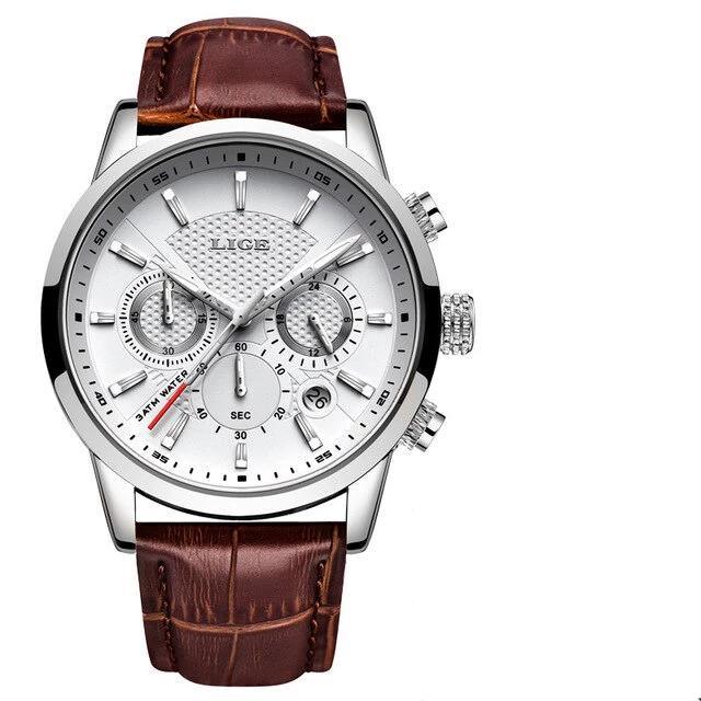 Men's Waterproof Chronograph Sport Watch with Leather Strap
