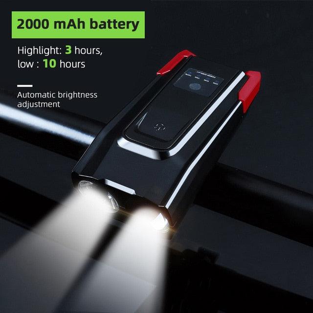 800 Lumen Smart Bike Light Set with Horn and USB Rechargeable Battery