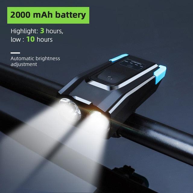 800 Lumen Smart Bike Light Set with Horn and USB Rechargeable Battery