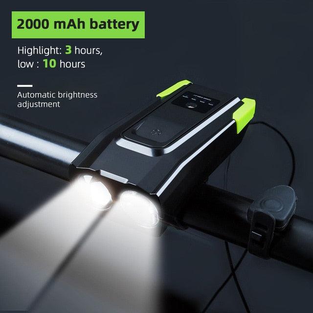 800 Lumen Smart Bike Light Set with Horn and USB Rechargeable Battery