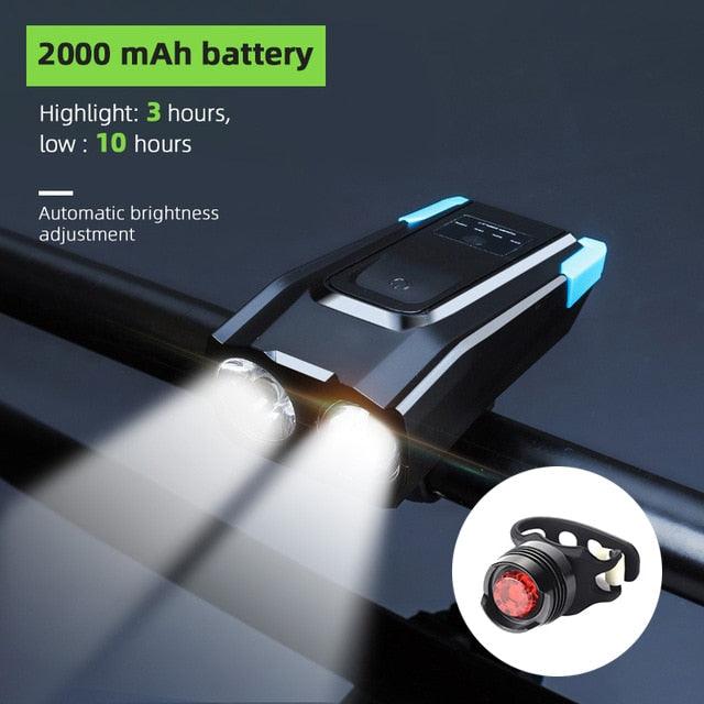 800 Lumen Smart Bike Light Set with Horn and USB Rechargeable Battery