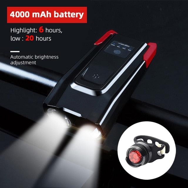 800 Lumen Smart Bike Light Set with Horn and USB Rechargeable Battery
