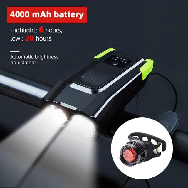 800 Lumen Smart Bike Light Set with Horn and USB Rechargeable Battery