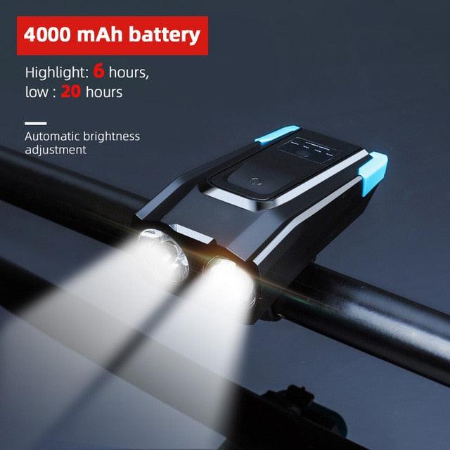 800 Lumen Smart Bike Light Set with Horn and USB Rechargeable Battery