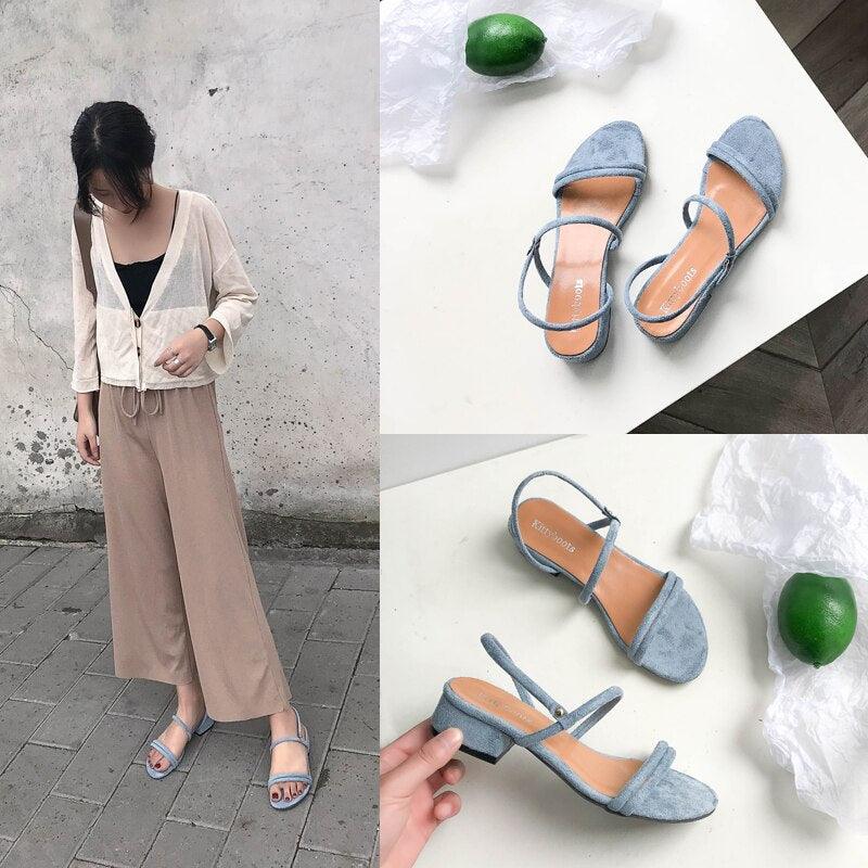 Women's Blue Open Toe Flat Sandals with Adjustable Back Strap