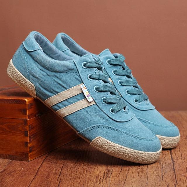 Men's Canvas Lace-Up Casual Sneakers – Breathable Flat Shoes