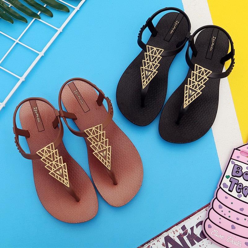 Geometric Pattern Flat Beach Sandals for Women