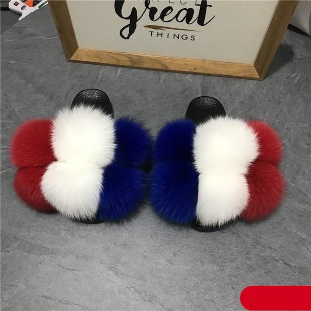 Women’s Faux Fur Slides, Glamorous Fluffy Open Toe House Sandals