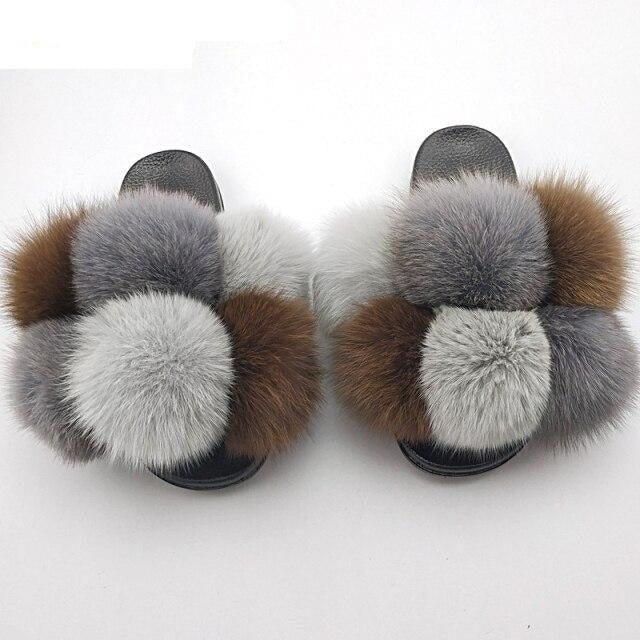 Women’s Faux Fur Slides, Glamorous Fluffy Open Toe House Sandals