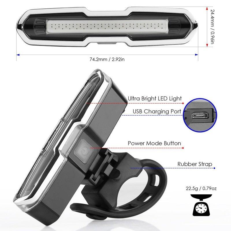 Ultra Bright USB Rechargeable LED Bike Tail Light - 5 Light Modes