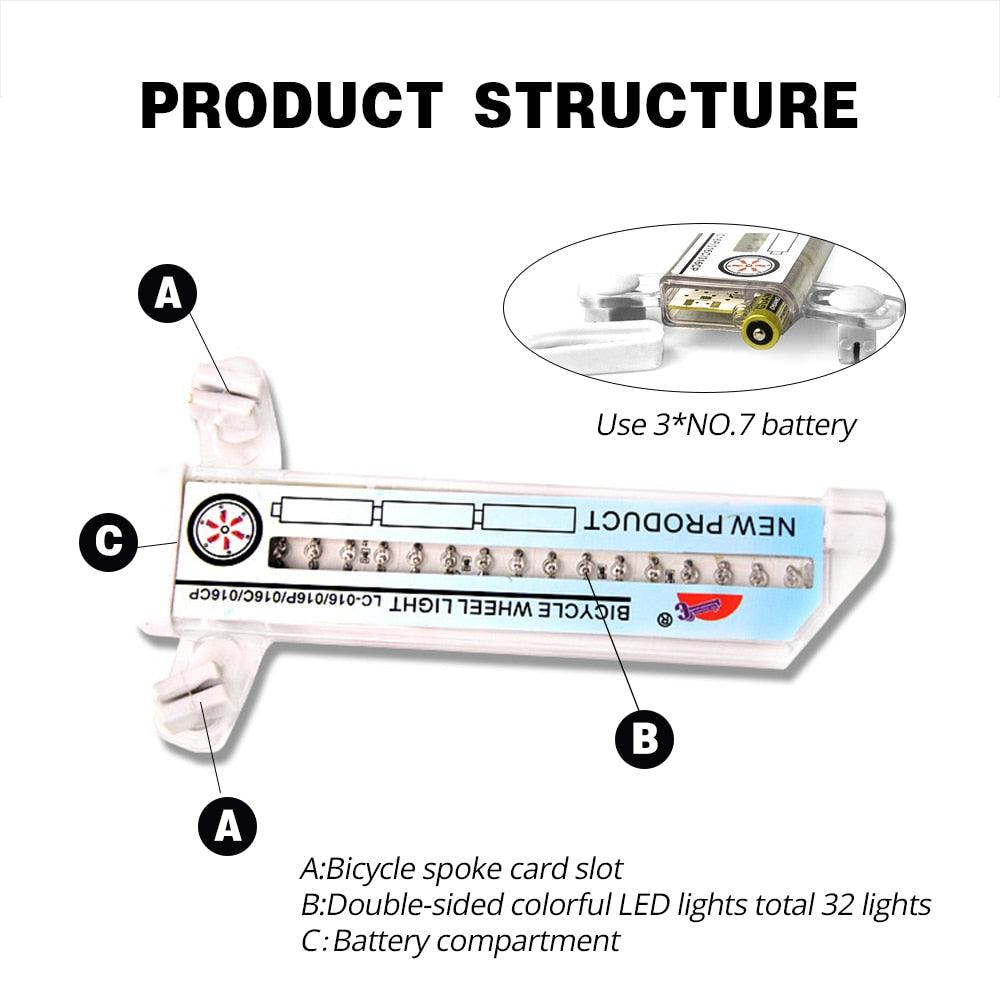 32 LED Bicycle Wheel Light with RGB Flash Patterns for Night Safety