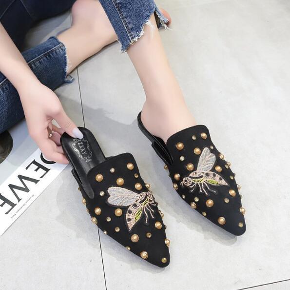 Women’s Pointed-Toe Low-Heeled Mules Slip-On Loafers