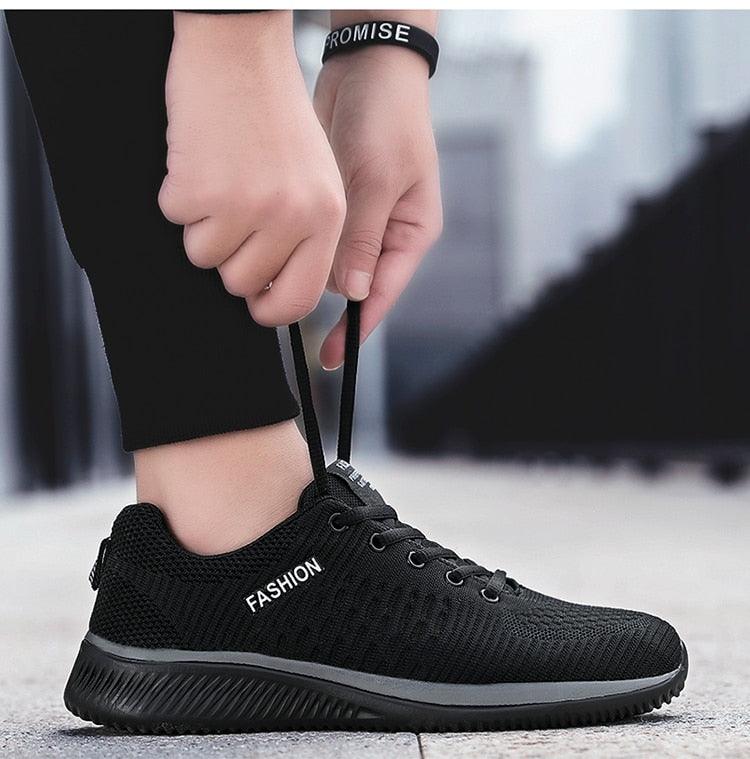 Men's Black Breathable Mesh Running Sneakers Casual Tennis Shoes