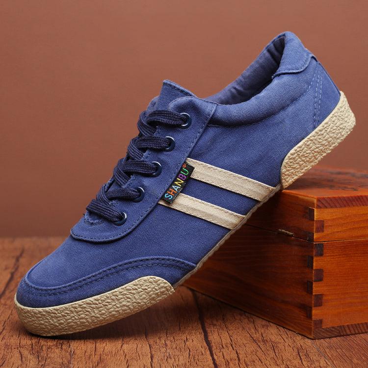 Men's Canvas Lace-Up Casual Sneakers – Breathable Flat Shoes