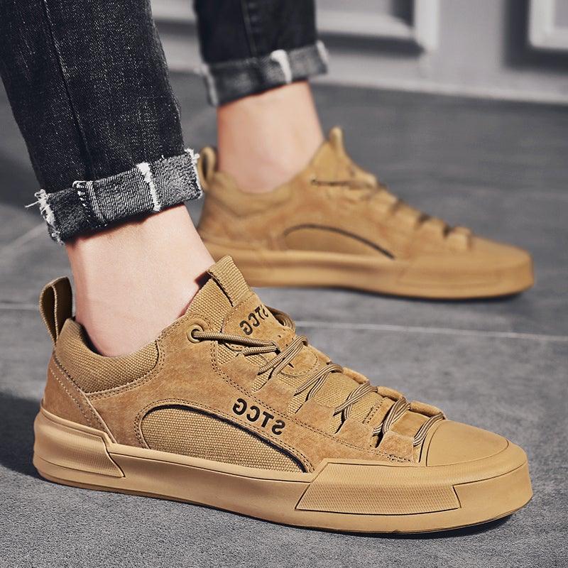 Luxury Leather Men's Lace-Up Sneakers - Modern Tan Casual Shoes