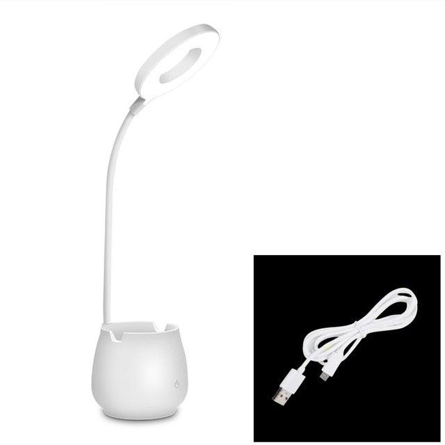 Modern Dimmable LED Table Lamp with Pen Holder and Flexible Arm