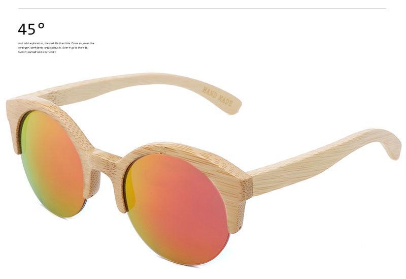 Classic Round Bamboo Sunglasses Polarized Lightweight Retro
