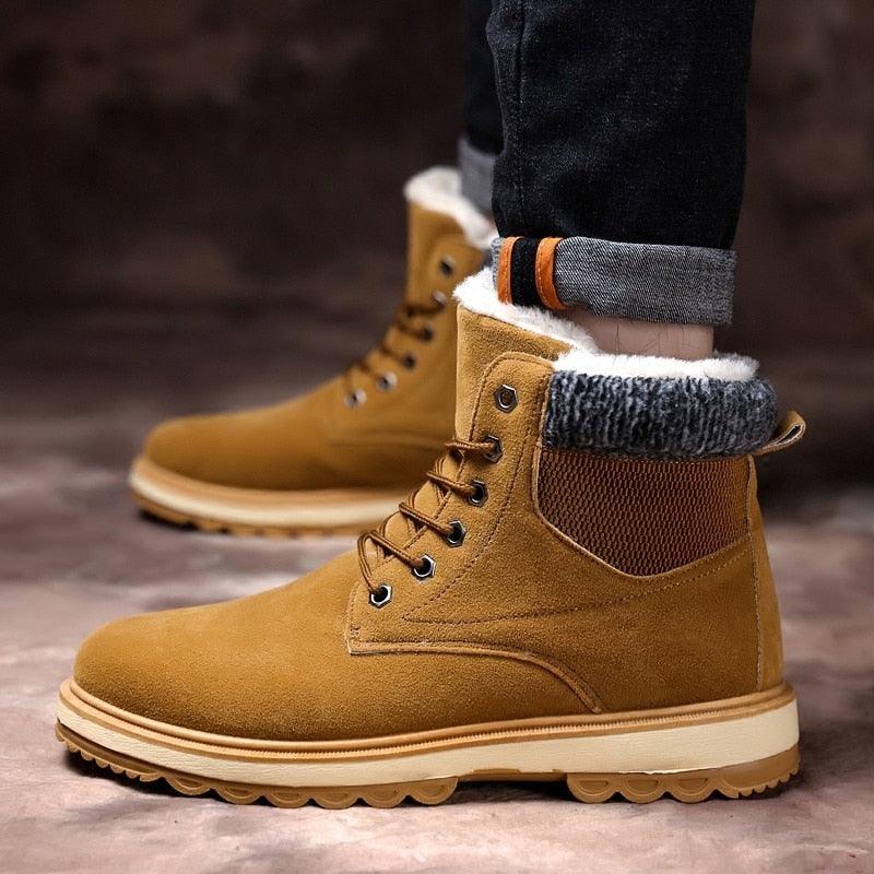 Men's Water-Resistant Leather Snow Boots with Warm Fur Lining