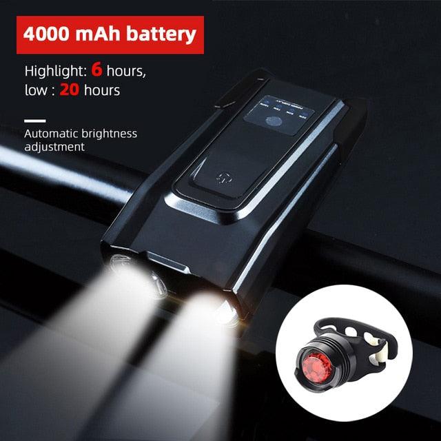 800 Lumen Smart Bike Light Set with Horn and USB Rechargeable Battery