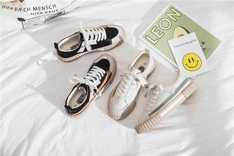 Womens Striped Canvas Slip-On Vulcanized Casual Flats Sneakers