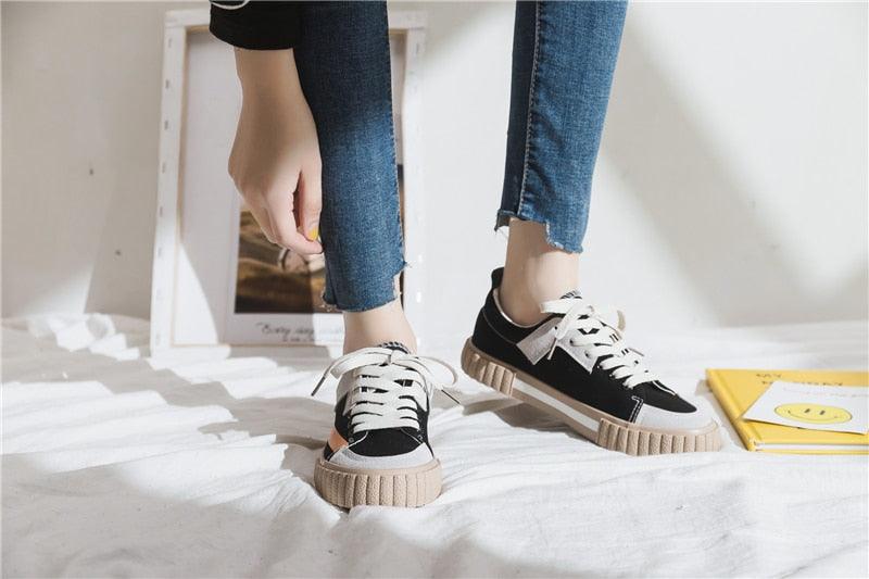 Womens Striped Canvas Slip-On Vulcanized Casual Flats Sneakers