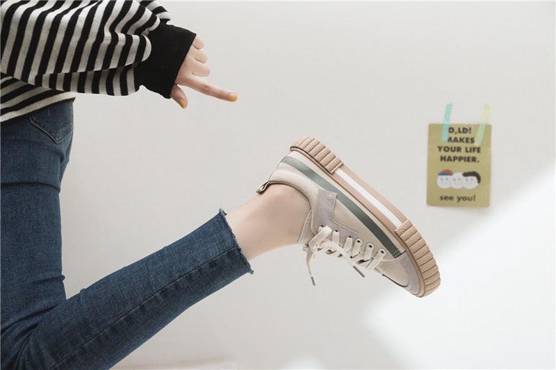 Womens Striped Canvas Slip-On Vulcanized Casual Flats Sneakers