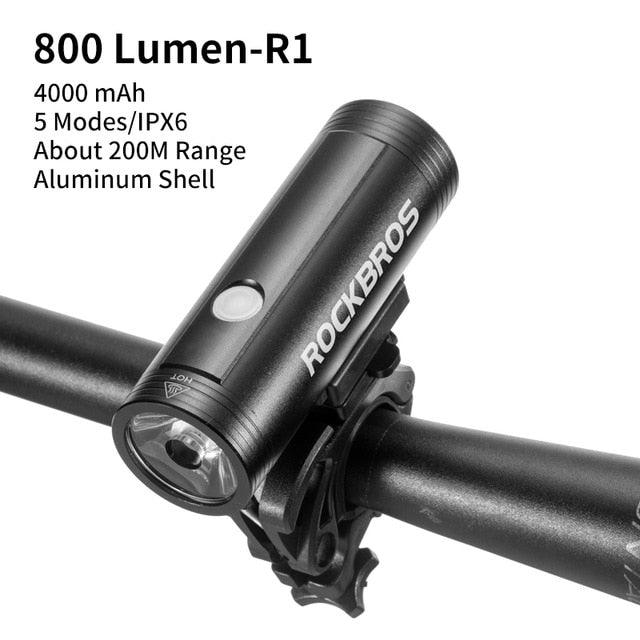 Matte Black Industrial LED Bicycle Headlight - 800 Lumen Rechargeable