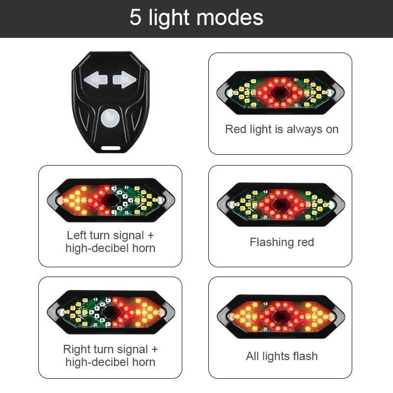 LED Bike Turn Signal Light with Wireless Remote and Horn