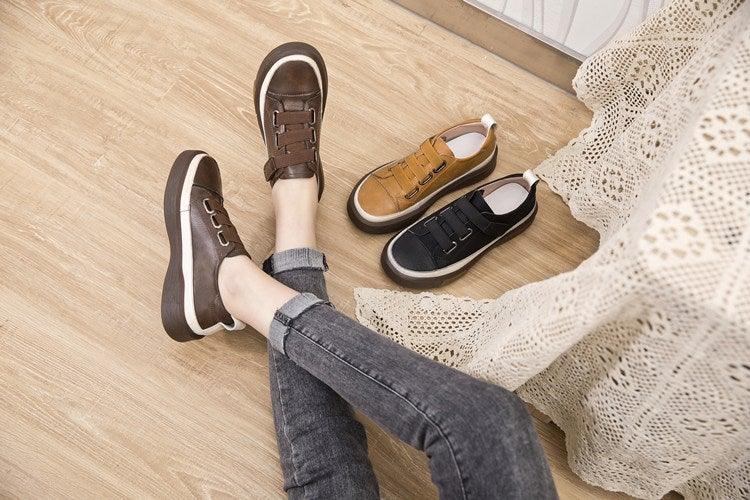 Genuine Leather Platform Sneakers for Women Comfortable Casual Flats